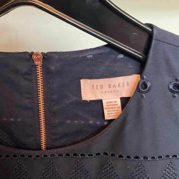 Ted Baker London Navy Tank Eyelet Blouse with Ruffles and Rose Gold Zipper - Picture 3 of 3